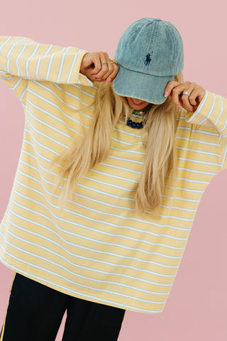 Zoe Oversized Stripe Long Sleeve Tee in Butter/White