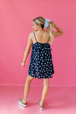 Minnie Polka Dot Mini Dress in Navy/Light Blue