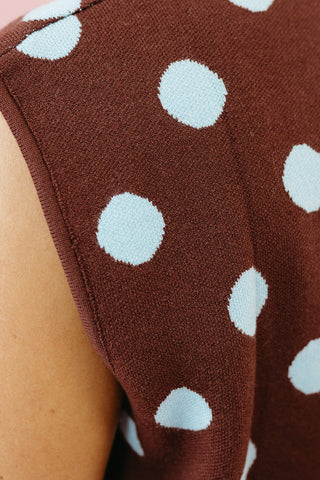 Madeline Polka Dot Sweater Vest in Saddle/Sky