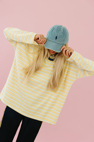 Zoe Oversized Stripe Long Sleeve Tee in Butter/White