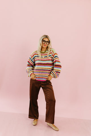 Quinten Rainbow Stripe Sweater in Lime/Magenta