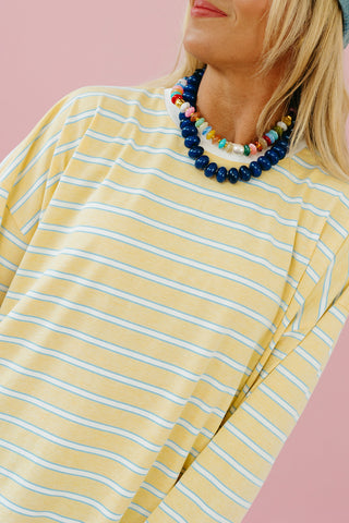 Zoe Oversized Stripe Long Sleeve Tee in Butter/White