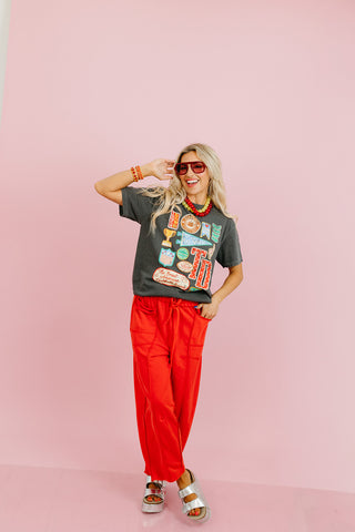 Lou Mineral Wash Barrel Pants in Red
