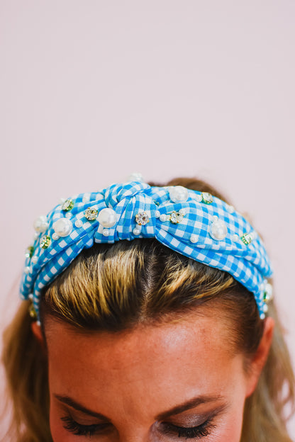 Blue Gingham Headband